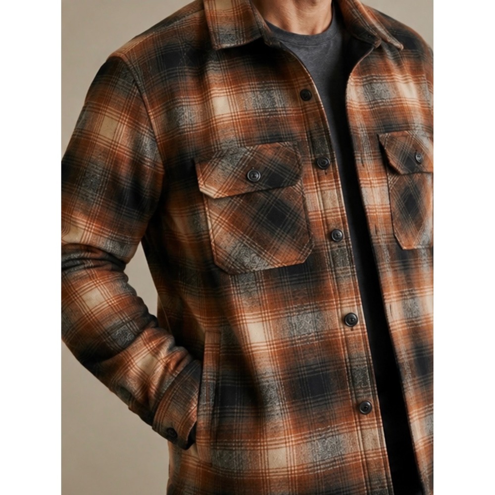 Pendleton Plaid Quilted CPO Shirt Jacket in Brown Ombre Size Large - Picture 3 of 12